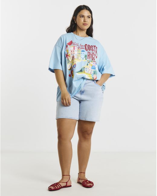 Simply Be Blue Costa Rica Graphic Oversized T-Shirt