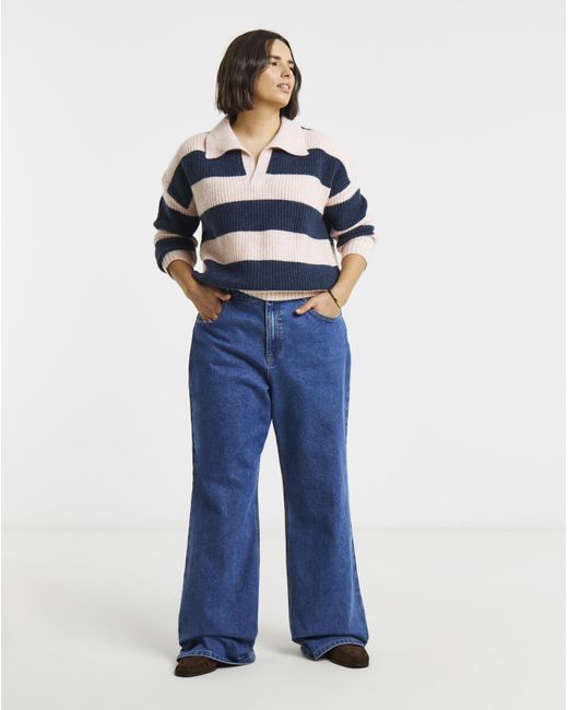 Simply Be Blue Collared Rib Jumper