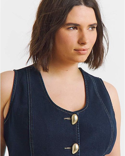 Simply Be Blue Statement Button Denim Top