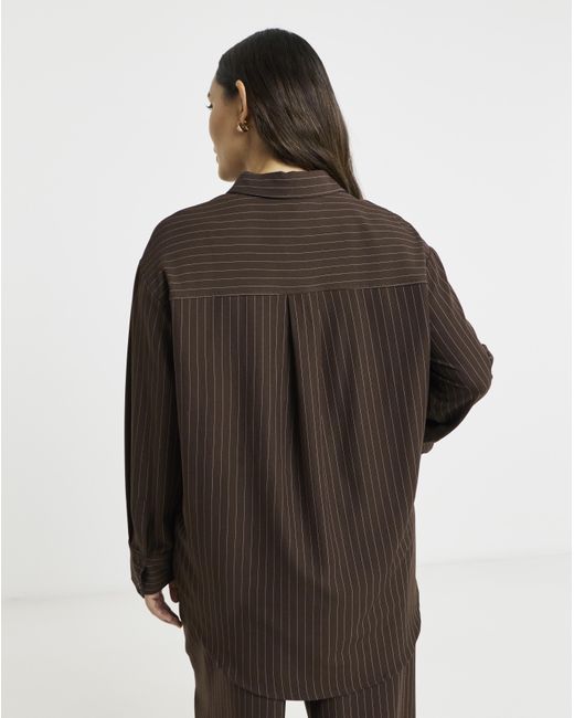 Simply Be Brown Chocolate Oversized Pinstripe Shirt