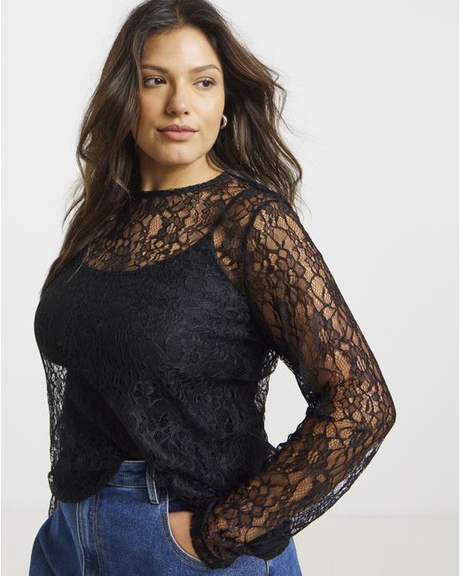 Simply Be Blue Lace Crew Neck Top