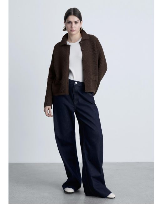 Mango Blue Polo Neck Knitted Choco Jacket