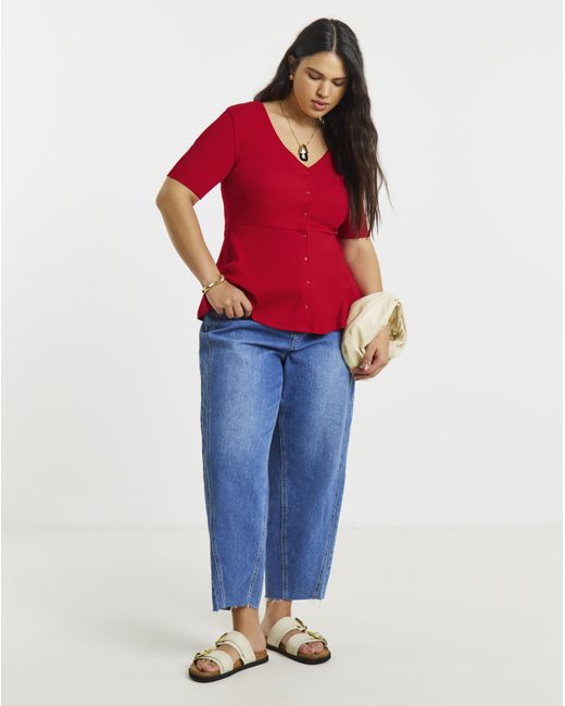 Simply Be Red Button Through Peplum Top