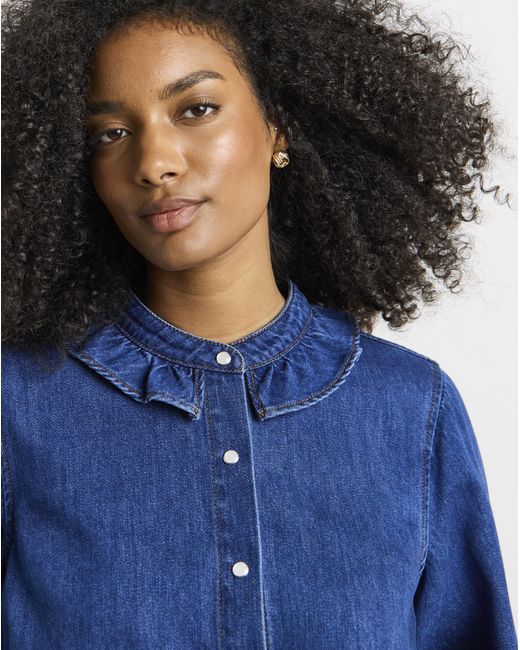 Simply Be Blue Sbe Full Collar Denim Shirt