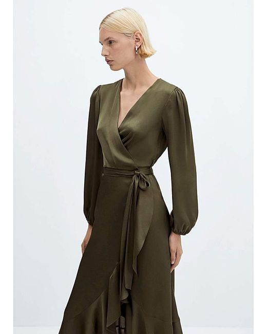 Mango Green Ruffle Wrap Dress