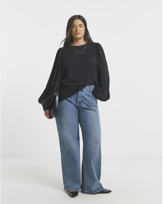 Simply Be Blue Exaggerated Sleeve Blouse