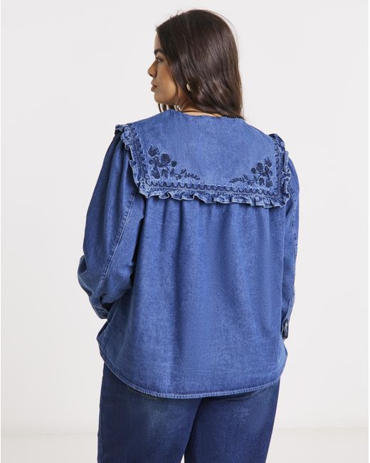Simply Be Blue Sailor Collar Denim Shirt