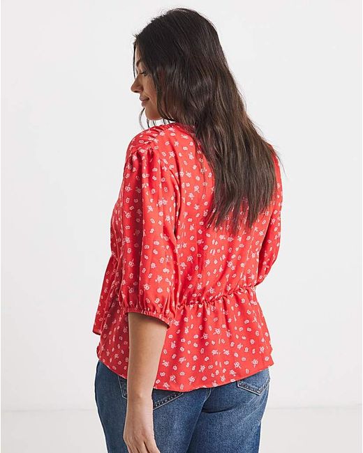 Simply Be Red Poly Slub Tea Blouse