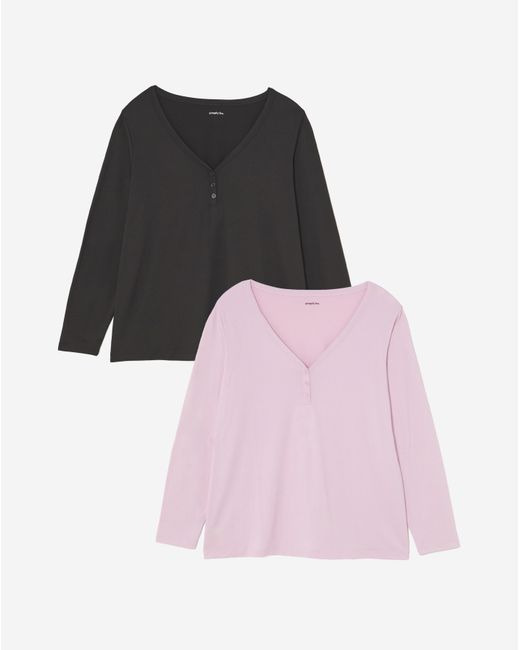 Simply Be Black 2 Pack Soft Touch Henley Tops