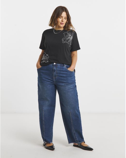 Simply Be Black Embroidered And Beaded Floral T-Shirt