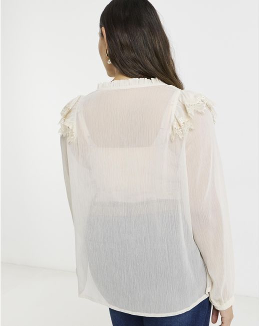 Simply Be Natural Lace Trim Chiffon Tuxedo Detail Blouse