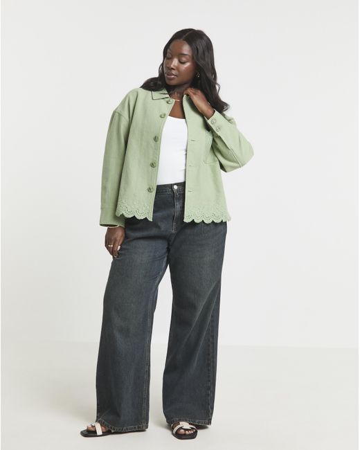 Simply Be Green Sbe Broderie Cropped Jacket