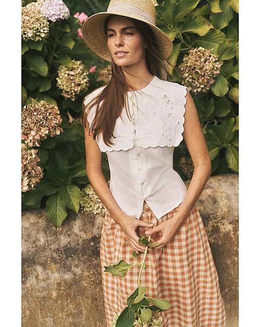 Monsoon Green Lexi Embroidered Linen Blend Top