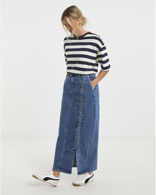 Simply Be Blue Lace Detail Denim Maxi Skirt