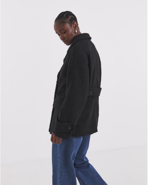 Simply Be Blue Boucle Teddy Peacoat