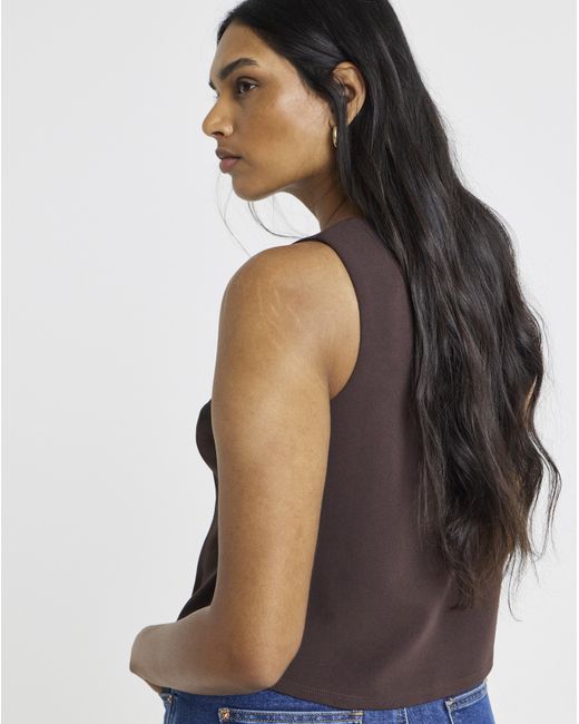 Simply Be Brown Scuba Button Detail Crepe Waistcoat