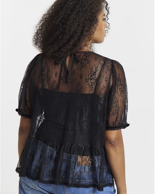 Simply Be Black Lace Peplum Top