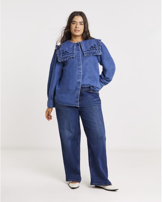 Simply Be Blue Sailor Collar Denim Shirt