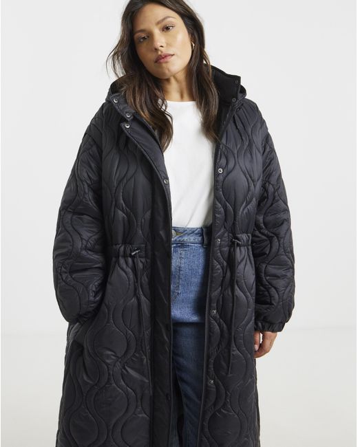 Simply Be Blue Adjustable Waist Quilted Coat