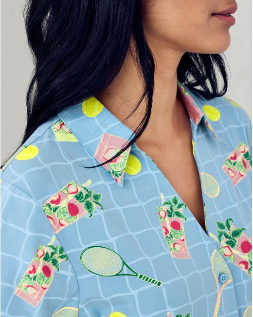 Chelsea Peers Blue Button Up Short Set