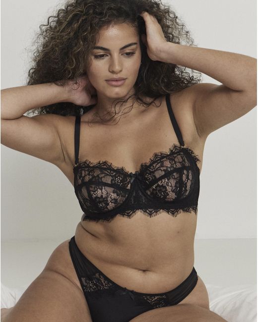 Figleaves Black Pulse Lace Balcony Bra B-G