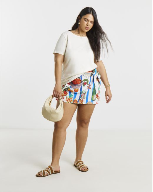 Simply Be Blue Plate Print Wrap Skort
