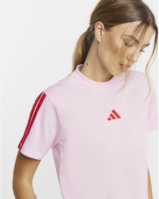 Adidas Pink 3 Stripe T-Shirt