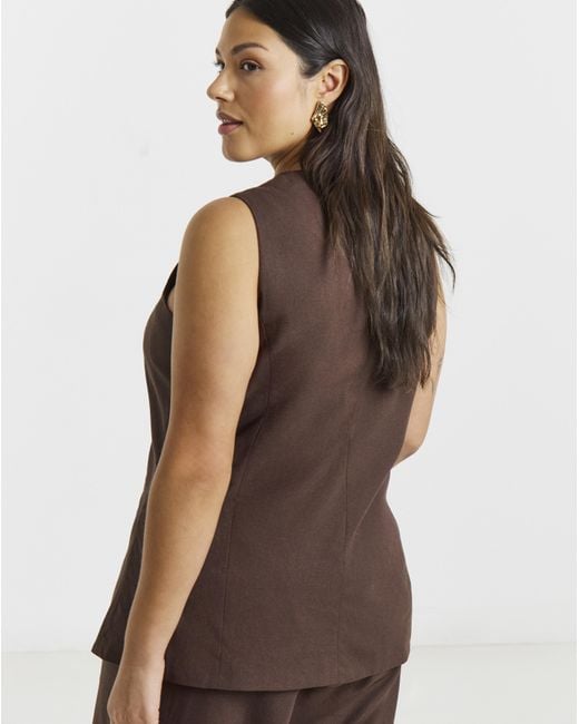 Simply Be Brown Linen Waistcoat