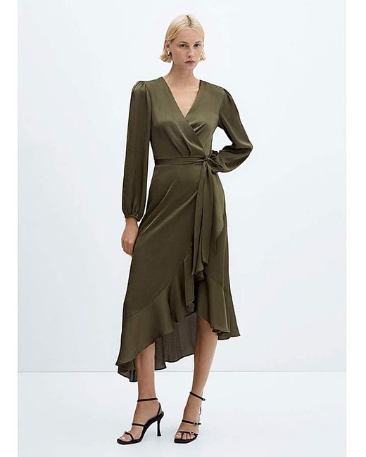 Mango Green Ruffle Wrap Dress