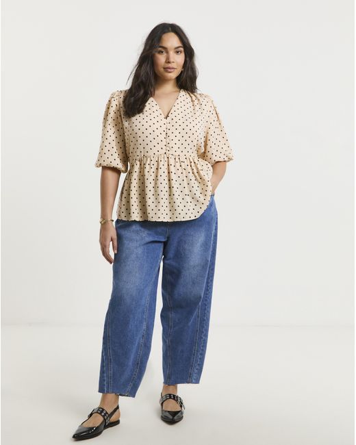 Simply Be Natural Button Through Peplum Blouse