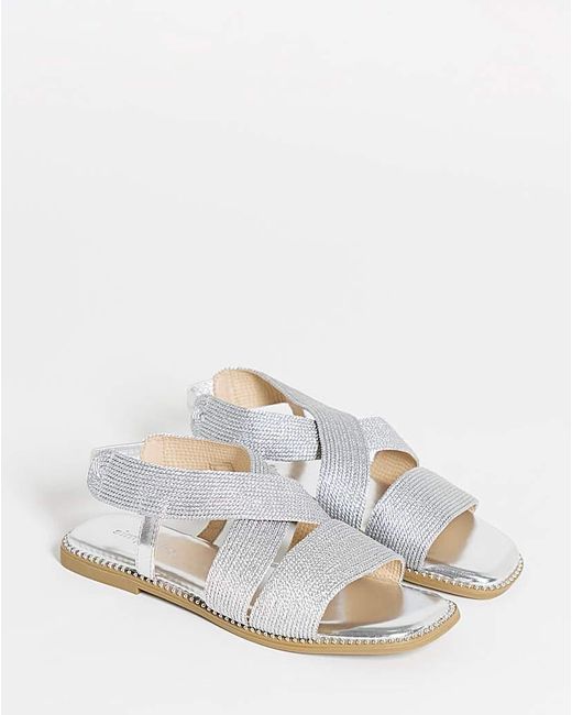 Simply Be White Elasticated Flat Sandals Wide Fit