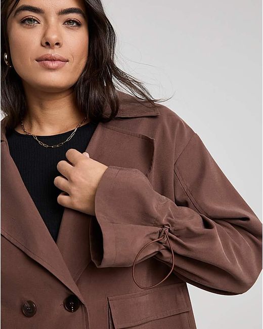 Simply Be Brown Drape Cropped Trench