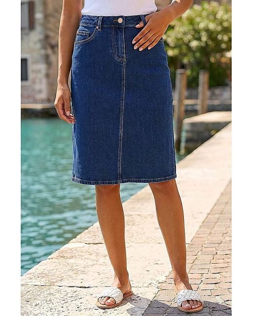 Roman Blue Roman Cotton Denim Stretch A Line Skirt