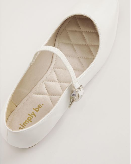 Simply Be White Mary Jane Ballerina Shoes Ex Wide Fit