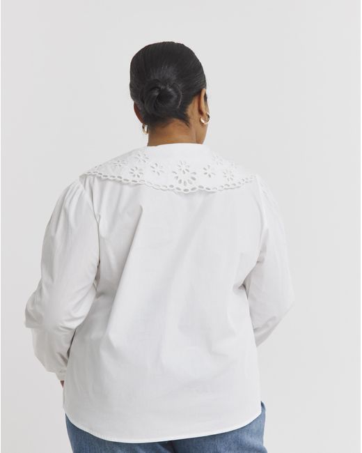 Simply Be White Broderie Collared Blouse