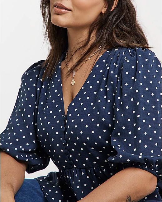 Simply Be Blue Button Through Peplum Blouse