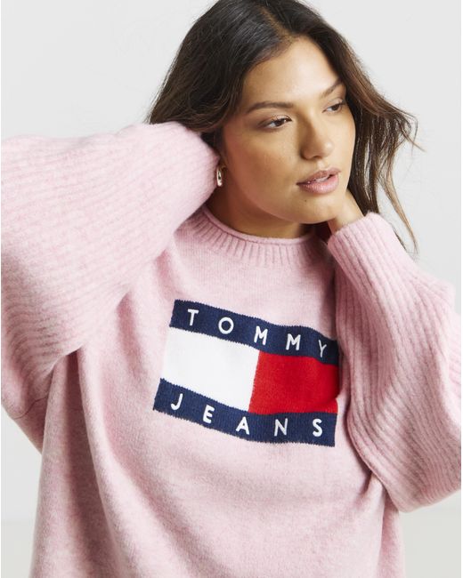 Tommy Hilfiger Pink Melange Flag Sweater