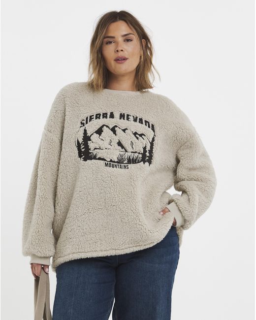 Simply Be Natural Borg Embroidered Slogan Sweatshirt