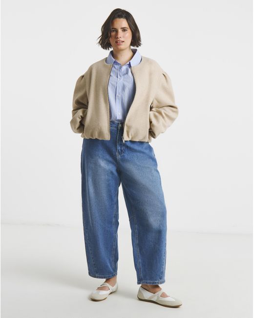 Simply Be Natural Neutral Bubble Hem Round Collar Jacket