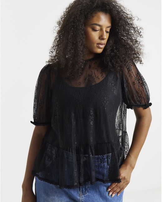 Simply Be Black Lace Peplum Top