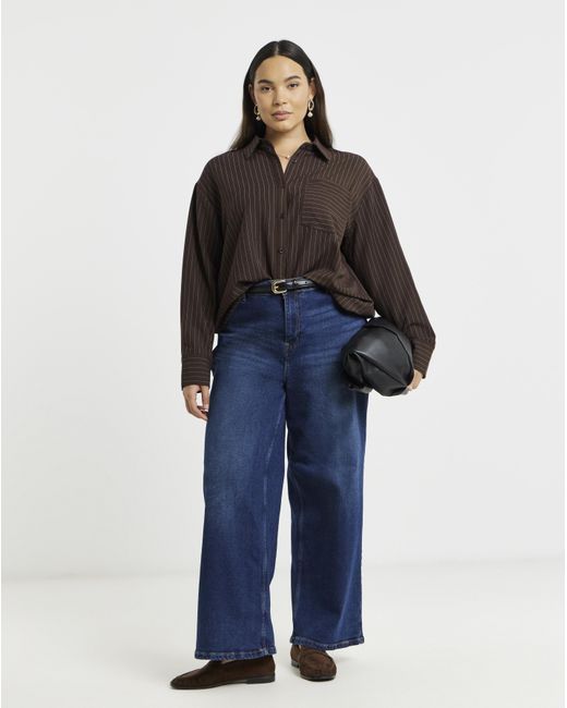 Simply Be Brown Chocolate Oversized Pinstripe Shirt