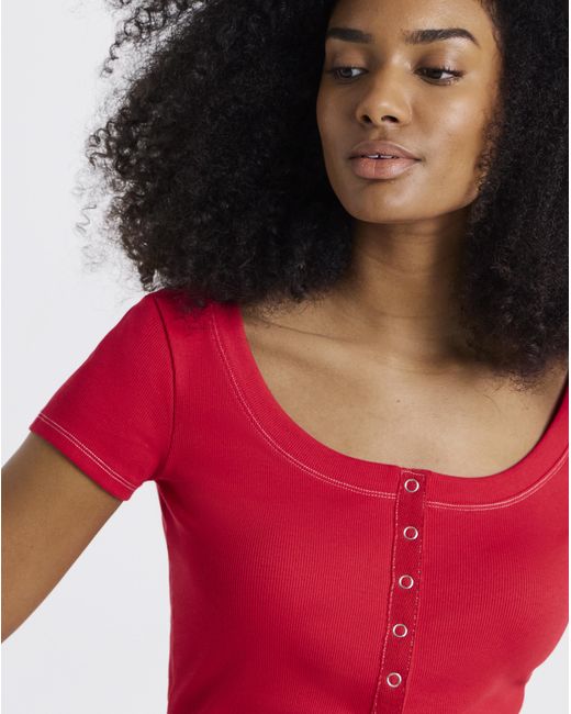 Simply Be Red Scoop Neck Henley Tee