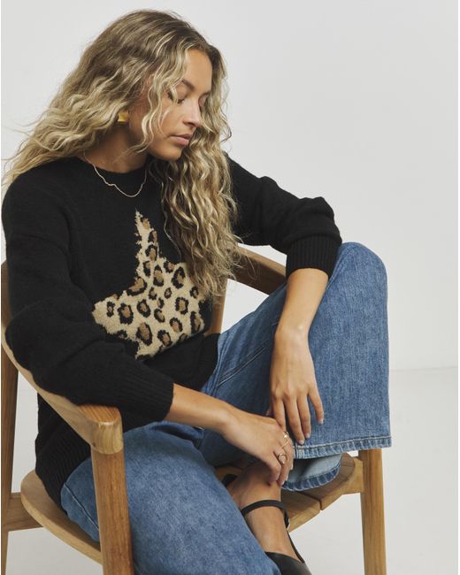 Simply Be Black Leopard Star Longline Jumper