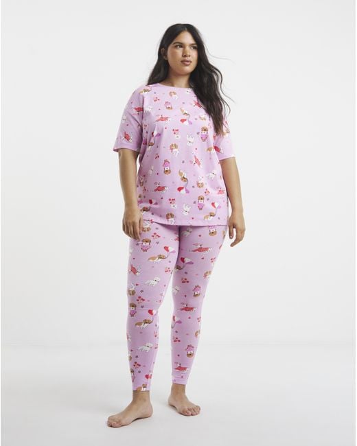 Simply Be Pink Dog Print Pyjama Set