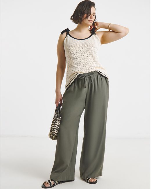 Simply Be Red Twill Drawstring Wide Leg Trousers