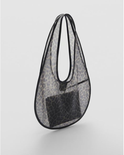 Mango Black Leopard Print Mesh Shoulder Bag