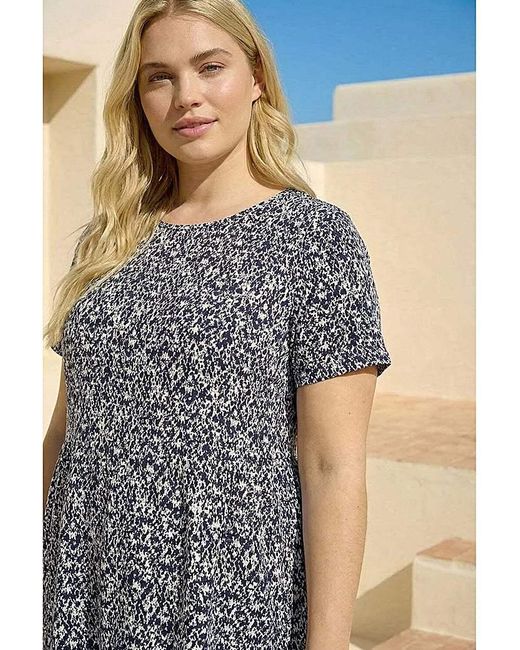 Roman Curve Blue Print Gathered Waist Top