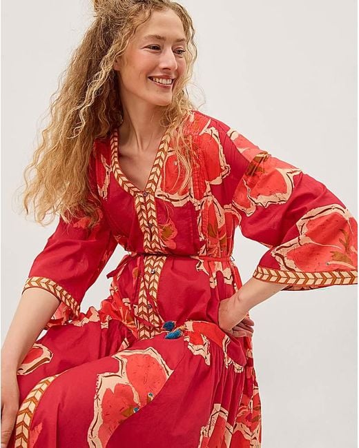 Monsoon Red Yasmin Floral Midi Tunic Dress