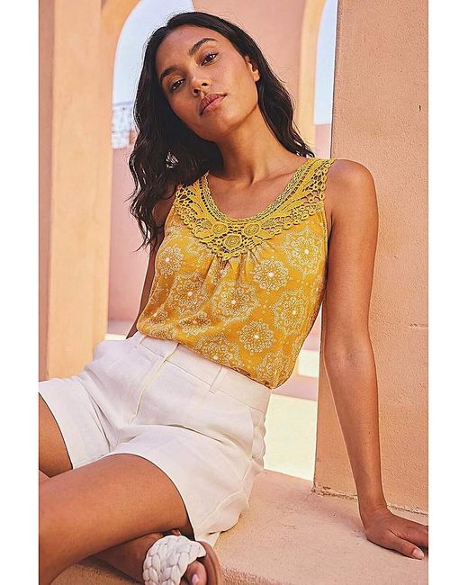 Roman Orange Roman Printed Crochet Trim Vest Top