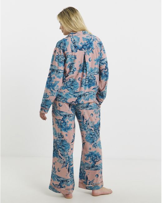 Figleaves Blue Printed Viscose Pyjama Set
